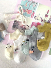 5 Pairs Boy's Cartoon Animal Thin Crew Socks Cotton Blend Comfy Casual Style