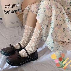 Floral Mesh Socks - Women's Mid Tube Stockings & Hosiery