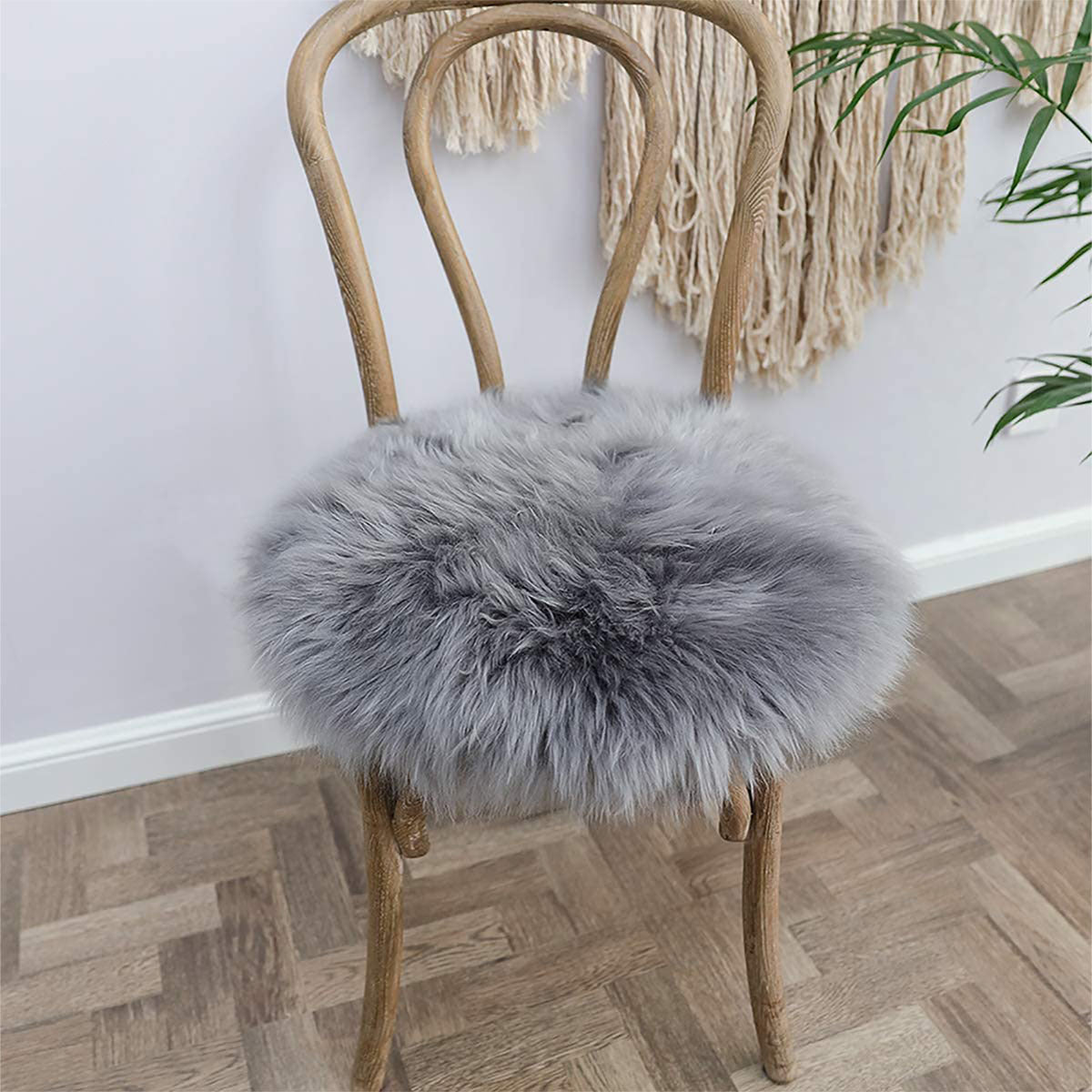 Grey Faux Fur Area Rug 12" Round Chair Pad Mat