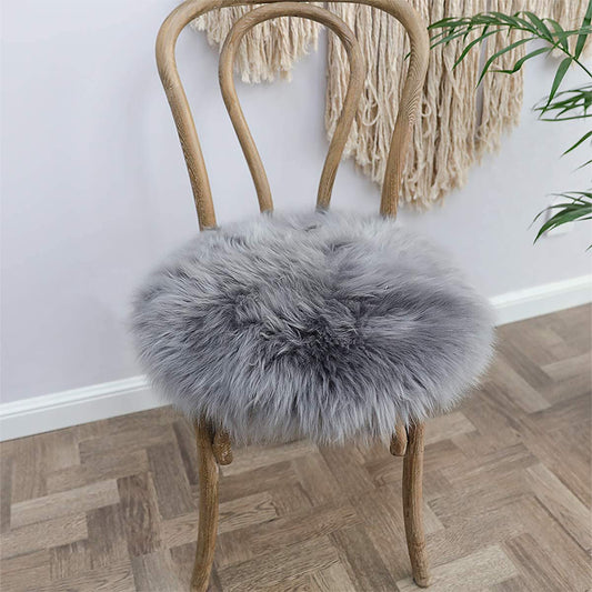 Grey Faux Fur Area Rug 12" Round Chair Pad Mat