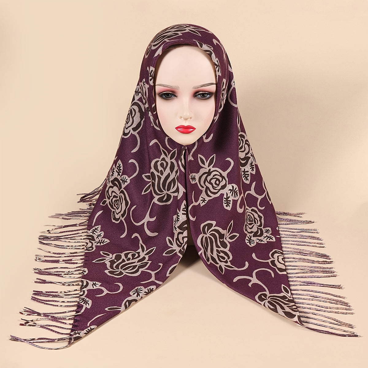 Winter Thick Printed Turban Scarf Bandana Fringed Scarf