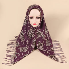 Winter Thick Printed Turban Scarf Bandana Fringed Scarf