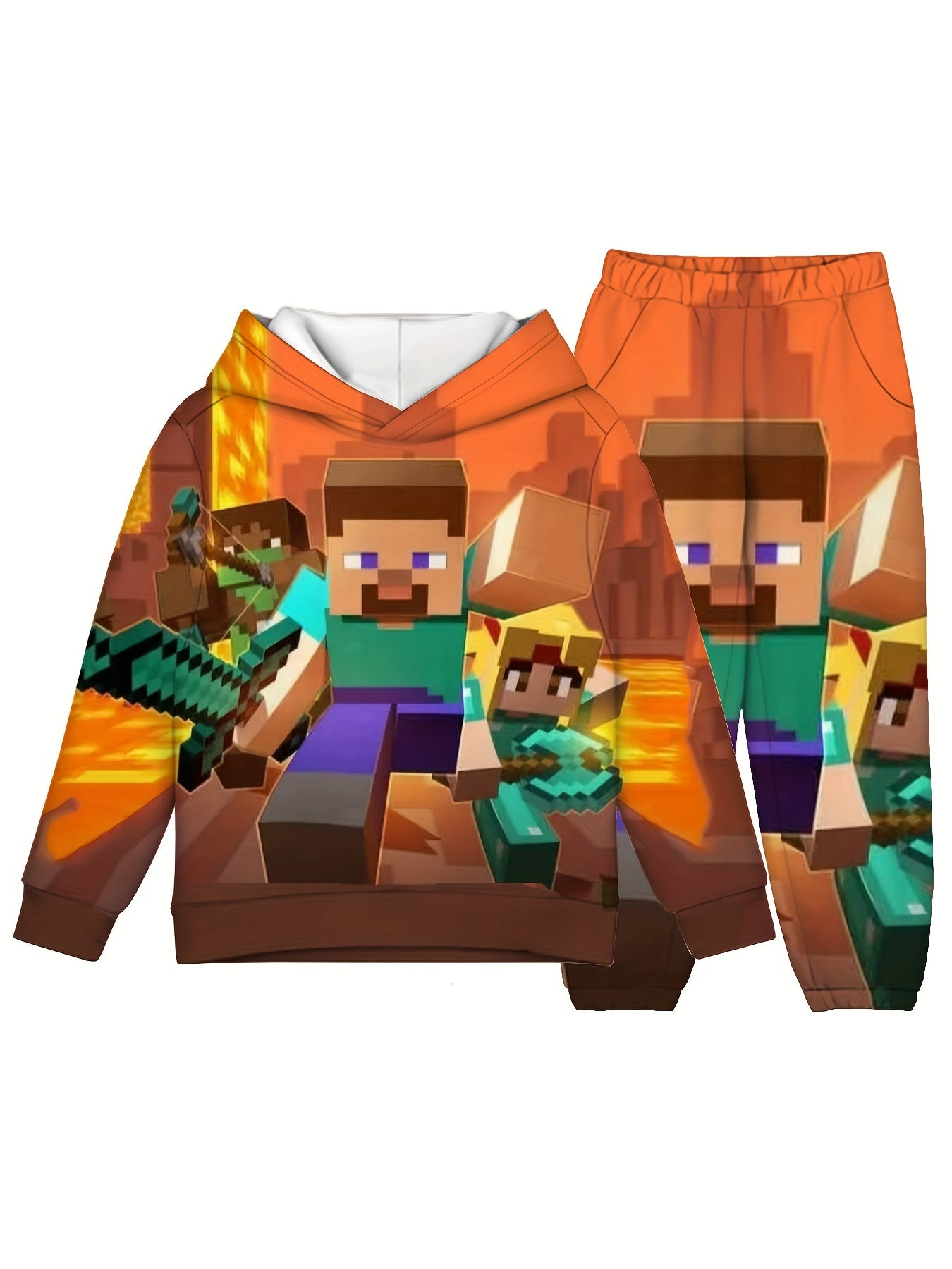Boy's Building Block Man Hoodie & Sweatpants Set