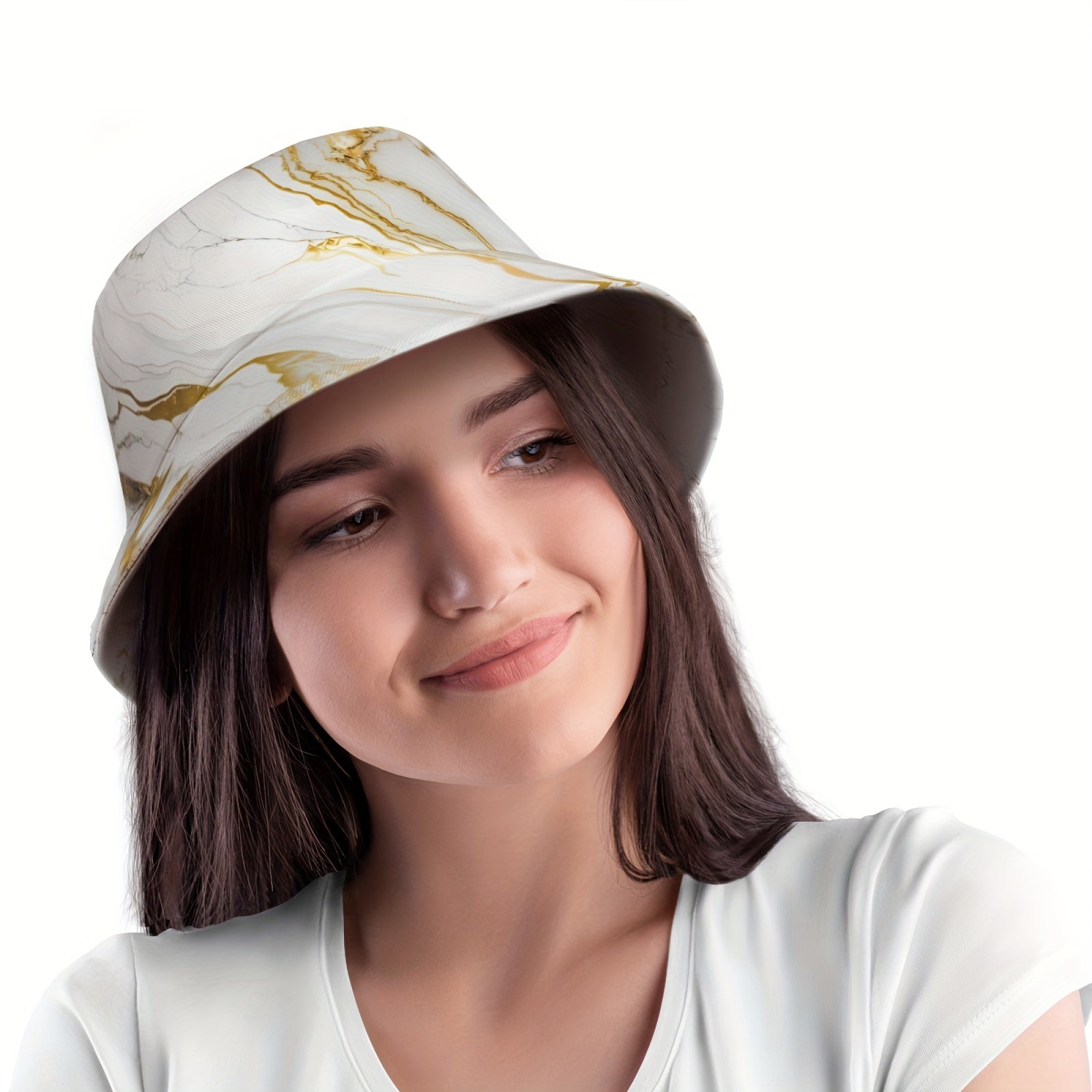 Marble Print Bucket Hat Summer Sun Cap Wide Brim Hat