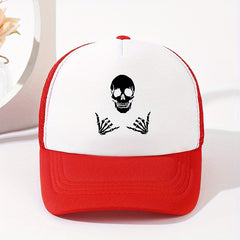 Summer Mesh Breathable Baseball Cap Men's Skull Print Trucker Hat