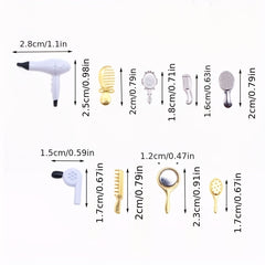 Alloy Dollhouse Hairdressing Set with Comb, Mirror, Dryer & Brush