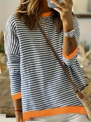 Striped Crew Neck Sweater Long Sleeve Casual Sweater