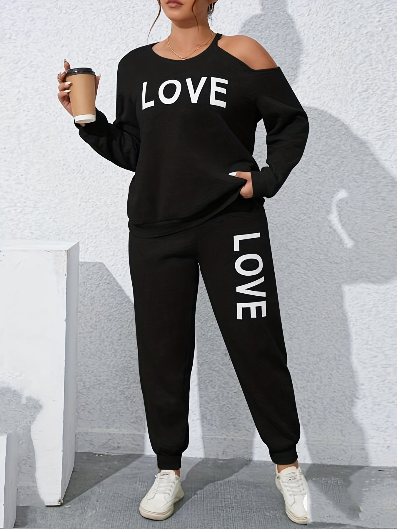 Women's Plus Size Letter Print Top & Pants Set