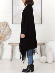 Fringe Trim Open Front Cardigan