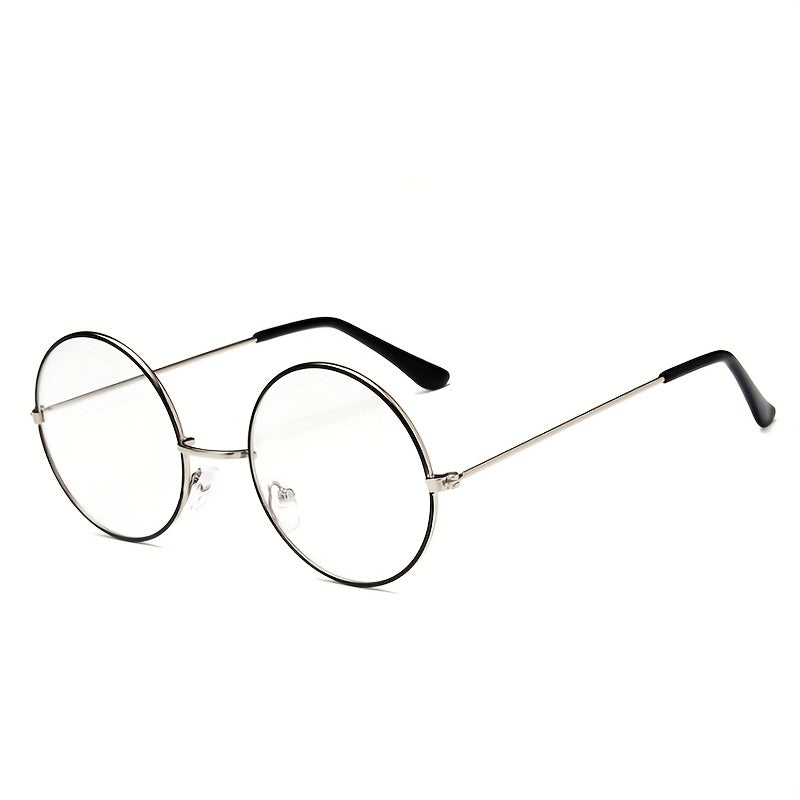 Classic Retro Round Glasses Frame Performance Props Flat Mirror Glasses