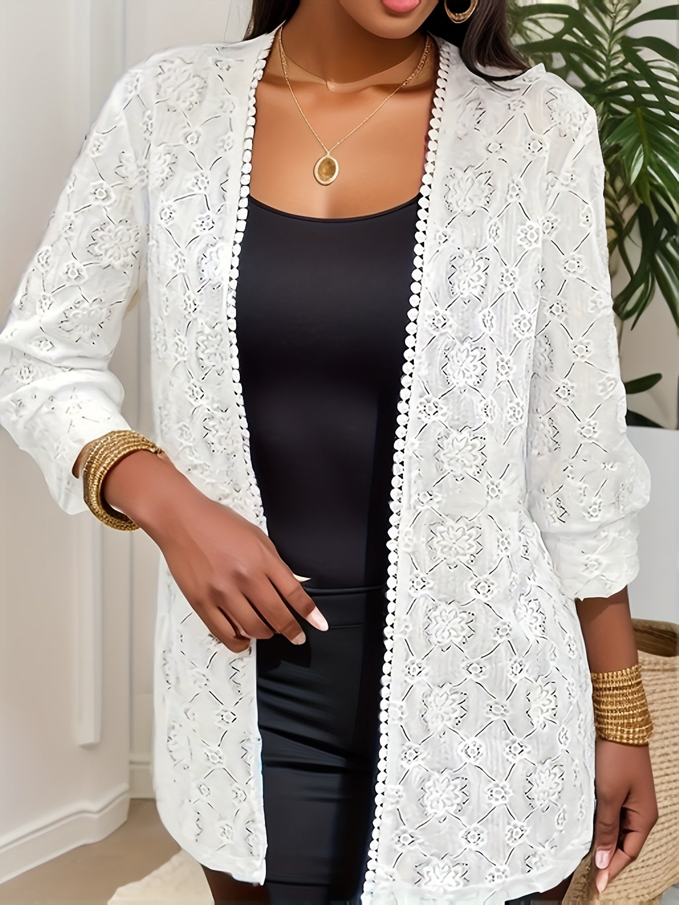 Lace Sleeve Open Front Cardigan