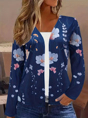 Floral Print Open Front Cardigan Long Sleeve - Women's Clothing