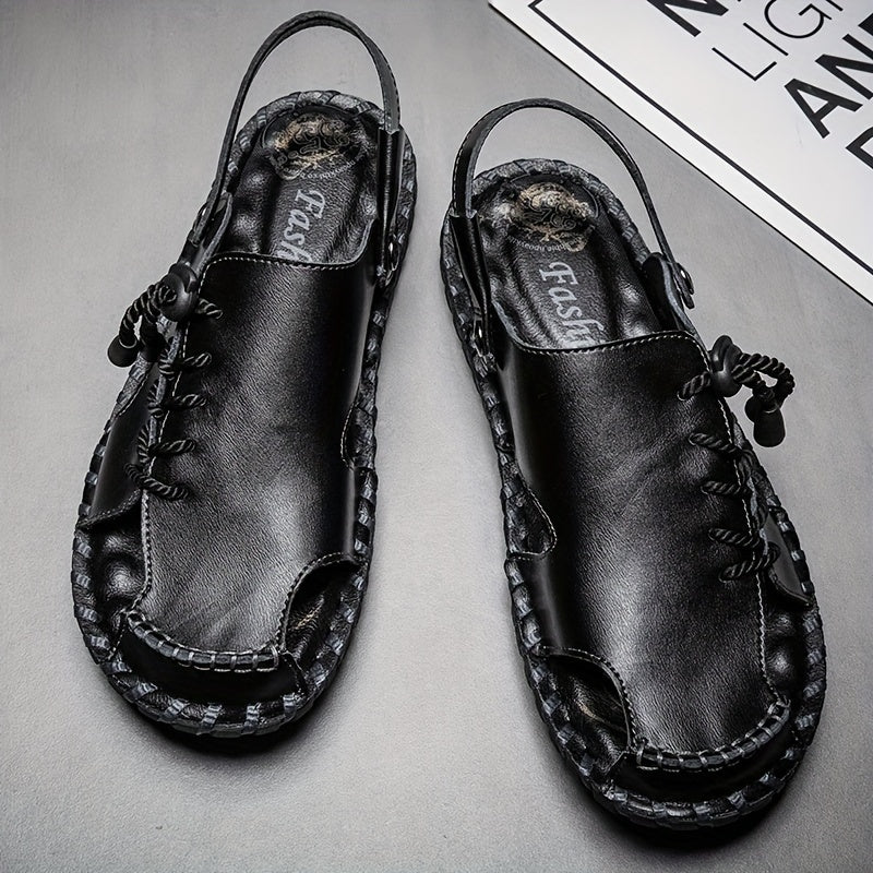 Men's Leather Slip On Slide Sandals Outdoor Walking Shoes