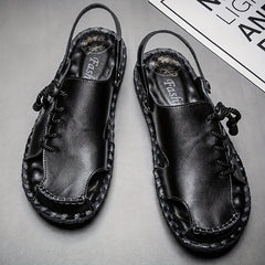 Men's Leather Slip On Slide Sandals Outdoor Walking Shoes