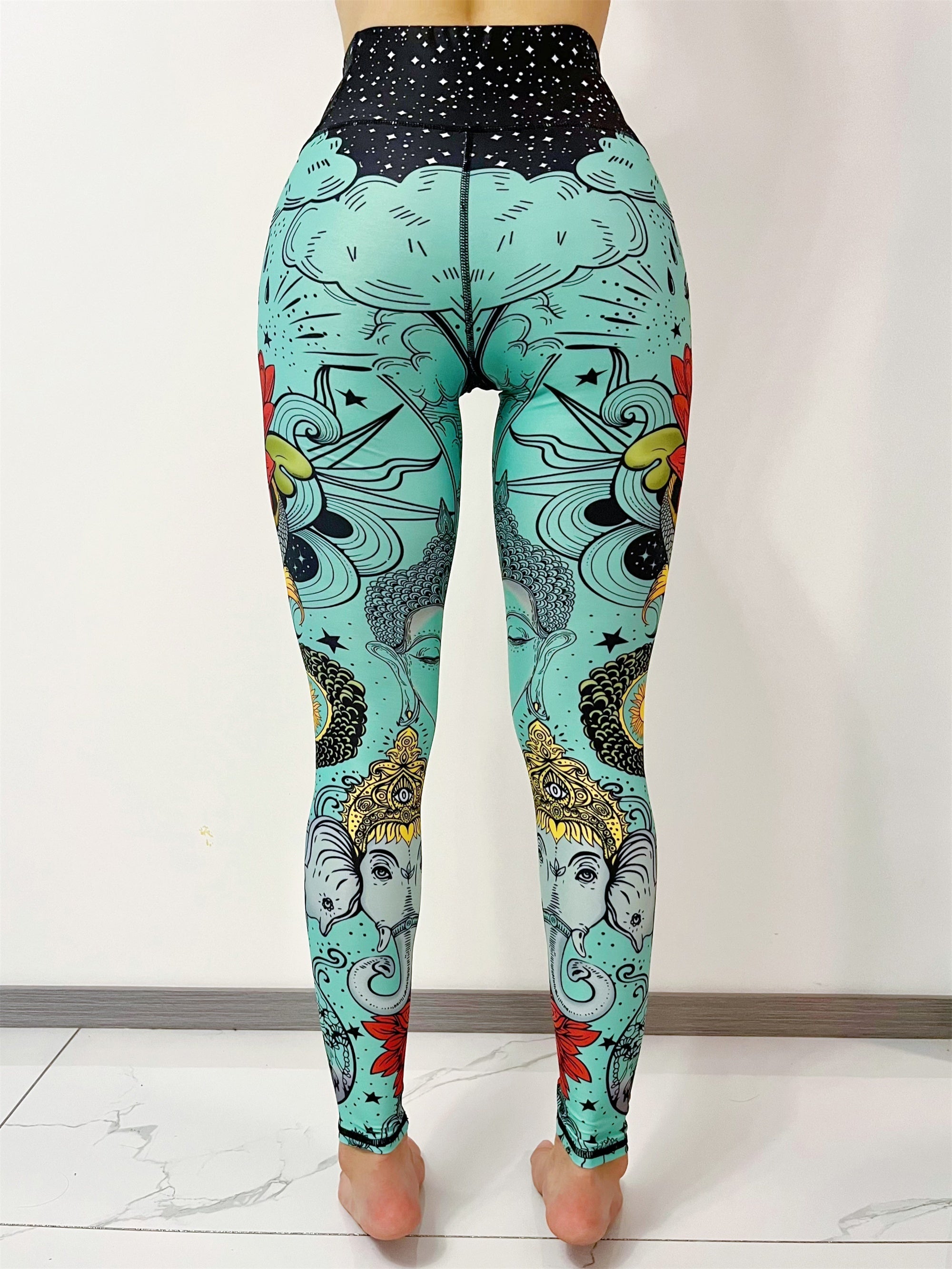 Cartoon Myth Print Yoga Pants High Waist Slim Ankle Length Pants