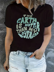 Letter Print Sports T shirt Short Sleeve Workout Tops Women's Activewear