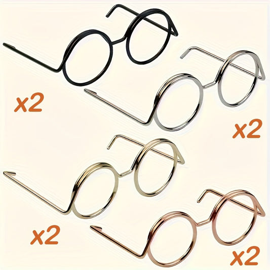 8pcs Mini Metal Doll Glasses Frames - Assorted Colors for DIY Crafts