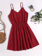 Polka Dot Spaghetti Strap Dress Casual V neck Backless Cami Dress