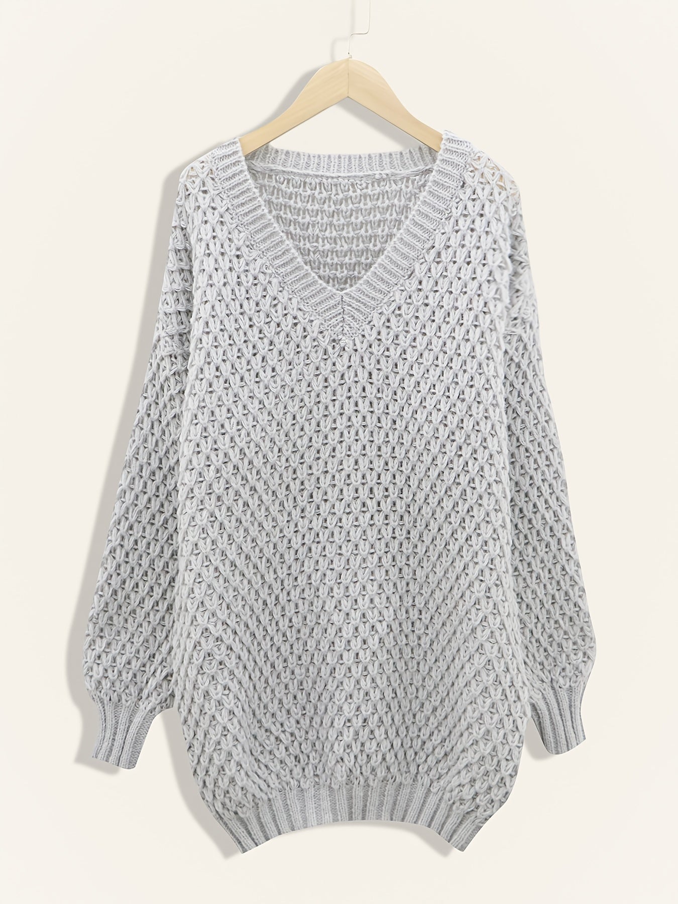 Solid Knit Sweater V Neck Long Sleeve Solid Sweater Women's Clothing