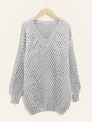 Solid Knit Sweater V Neck Long Sleeve Solid Sweater Women's Clothing