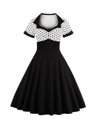 Women's Plus Colorblock Polka Dot Print Sweetheart Neck A line Occasion Dress