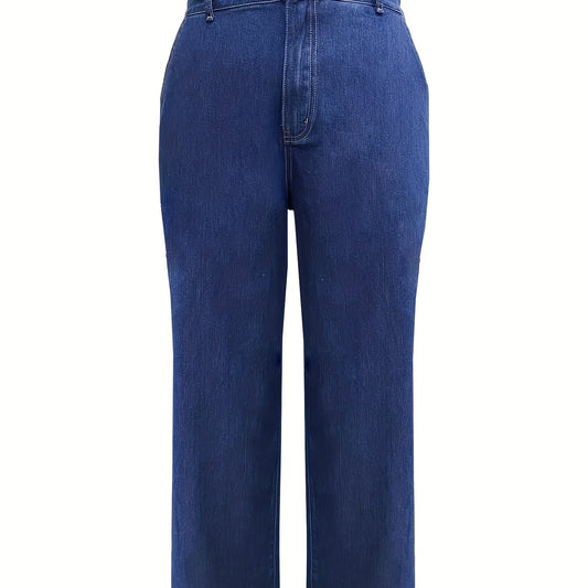 Solid High Rise Loose Fit Straight Leg Jeans