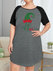 Christmas Nightdress with Raglan Sleeve Round Neck Tee Sleep Dress