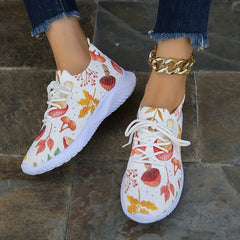 Colorful Maple Leaf & Mushroom Print Casual Shoes for Halloween