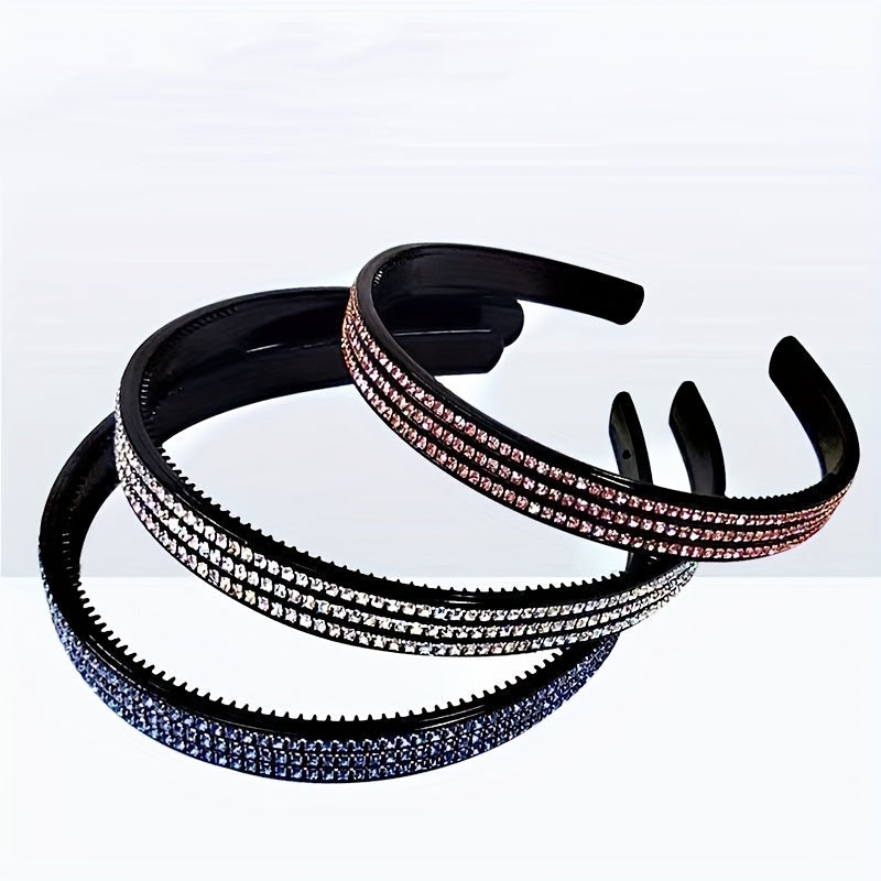3pcs Rhinestone Headbands Toothed Non Slip Head Wear Hair Accessories