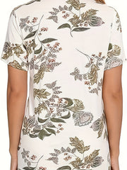 Women's Plus Floral Pajama Set Short Sleeve & Shorts Two Piece