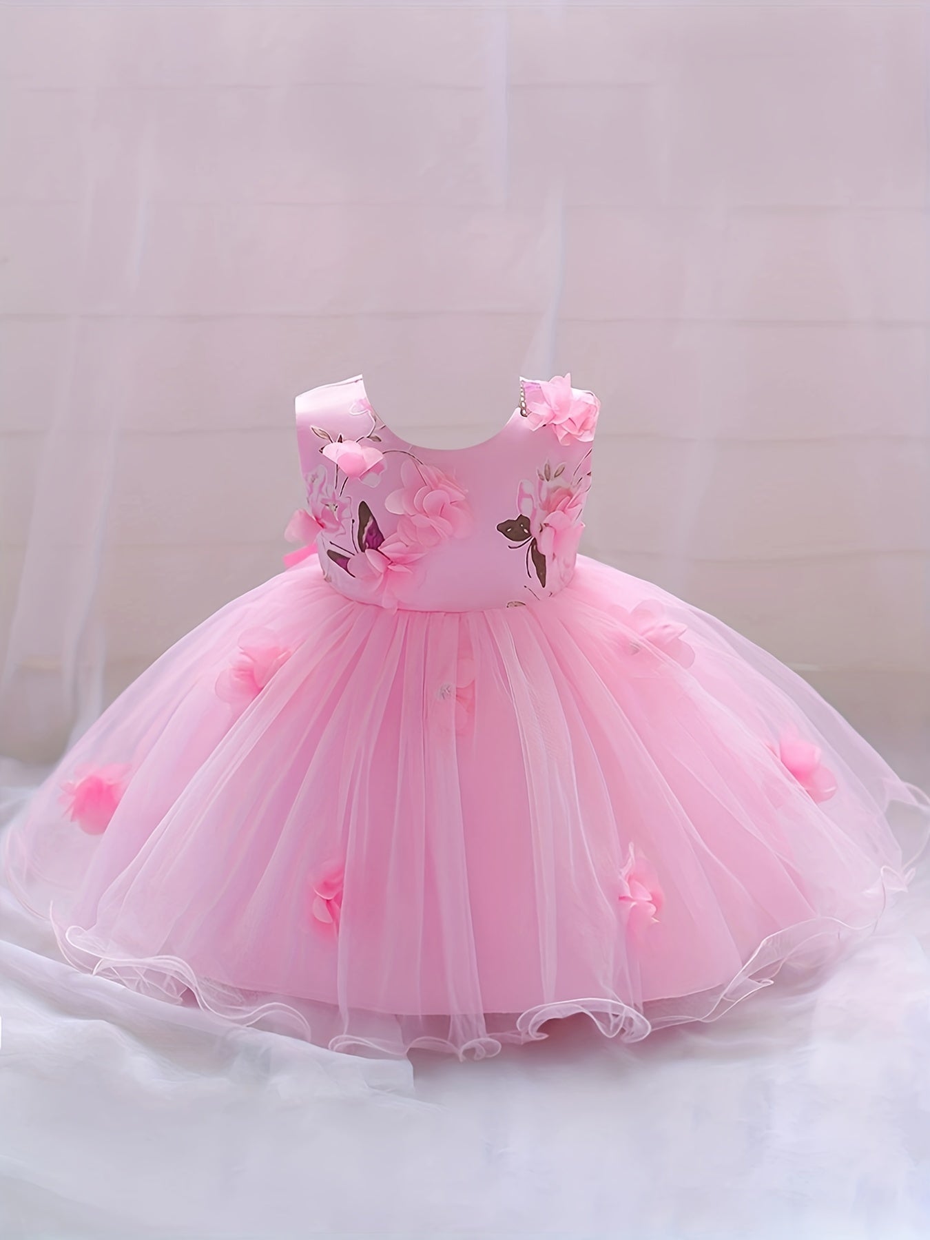 Princess Dress Birthday Party Mesh Puffy Gown Dress With Flower