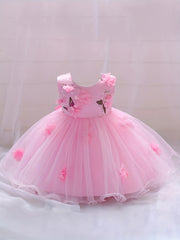 Princess Dress Birthday Party Mesh Puffy Gown Dress With Flower