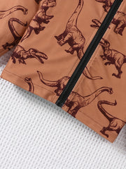 Boys Dinosaur Print Hooded Jacket Zip Up Kids Clothing