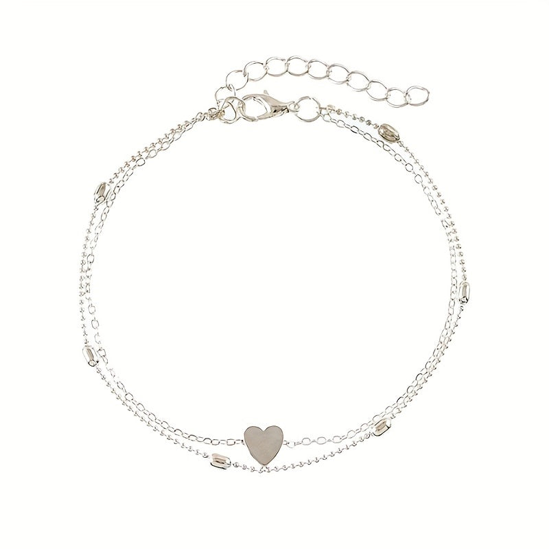 Double Layer Alloy Anklet Heart Decor Fashion Jewelry for Women Girls