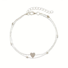 Double Layer Alloy Anklet Heart Decor Fashion Jewelry for Women Girls