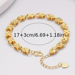 18K Plated Clover Heart Flower Bracelet Birthday Gift