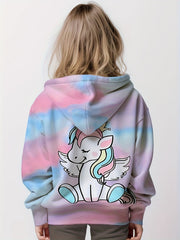 Girls' Tie Dye Unicorn Print Hooded Sweatshirt Pullover with Pocket