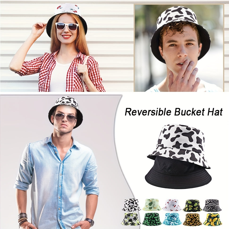 Sunflower Print Reversible Bucket Hat Lightweight Fisherman Cap