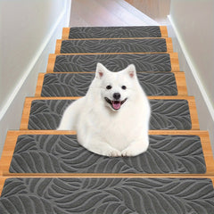 Non Slip Stair Treads for Wooden Steps - Set of 15 Leaf Gray