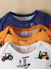 3pcs Cartoon Romper Creeper Clothes For Baby Boys And Girls