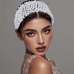 Minimalist Polyresin Beaded Headband Solid Faux Pearl for Daily Wear & Weddings