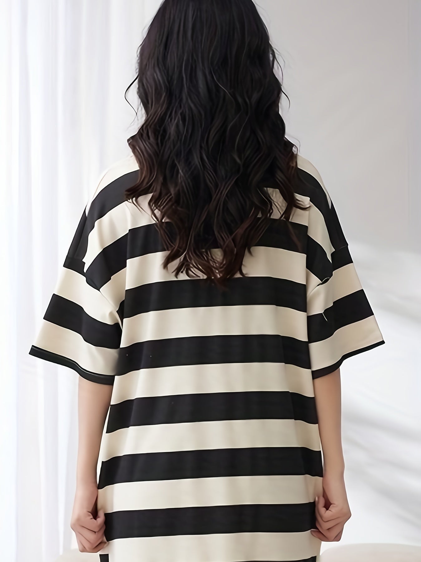 Striped Loose NightDress Short Sleeve Crew Neck Pajama Dress