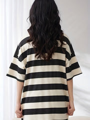 Striped Loose NightDress Short Sleeve Crew Neck Pajama Dress