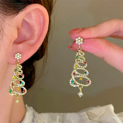 Colorful Zircon Christmas Tree Earrings Party Jewelry Gift