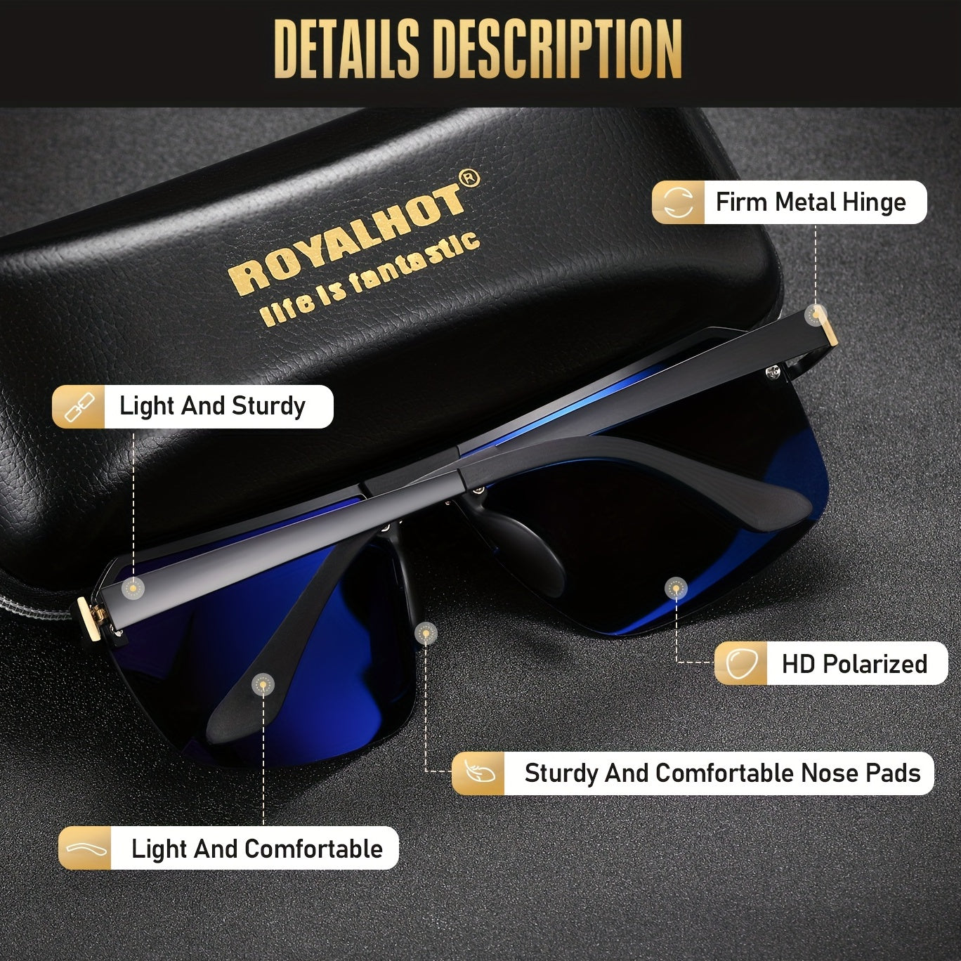 RoyalHot Frameless Alloy Polarized Sunglasses Driving Glasses