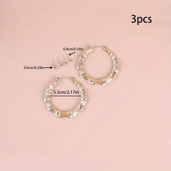 3 Pairs Punk Big Hoop & Rhinestone Stud Earrings Set