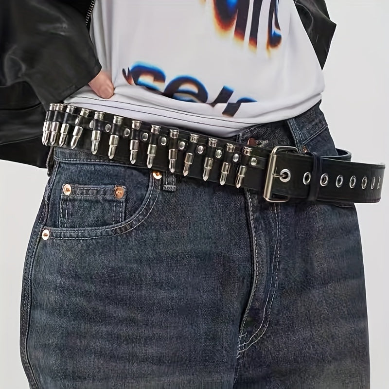 Punk Rivet Bullet Belt Y2K PU Leather Waistband Unisex Pants Jeans Belt