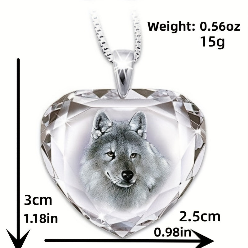 Heart Shaped Wolf Pendant Necklace for Girls