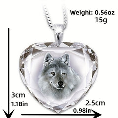 Heart Shaped Wolf Pendant Necklace for Girls