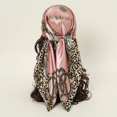 Chain Leopard Satin Square Scarf Retro Colorful Warm Shawl